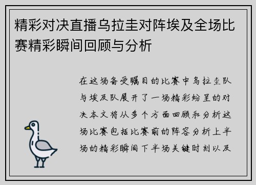 精彩对决直播乌拉圭对阵埃及全场比赛精彩瞬间回顾与分析
