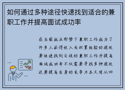 如何通过多种途径快速找到适合的兼职工作并提高面试成功率