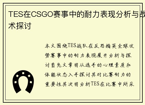 TES在CSGO赛事中的耐力表现分析与战术探讨